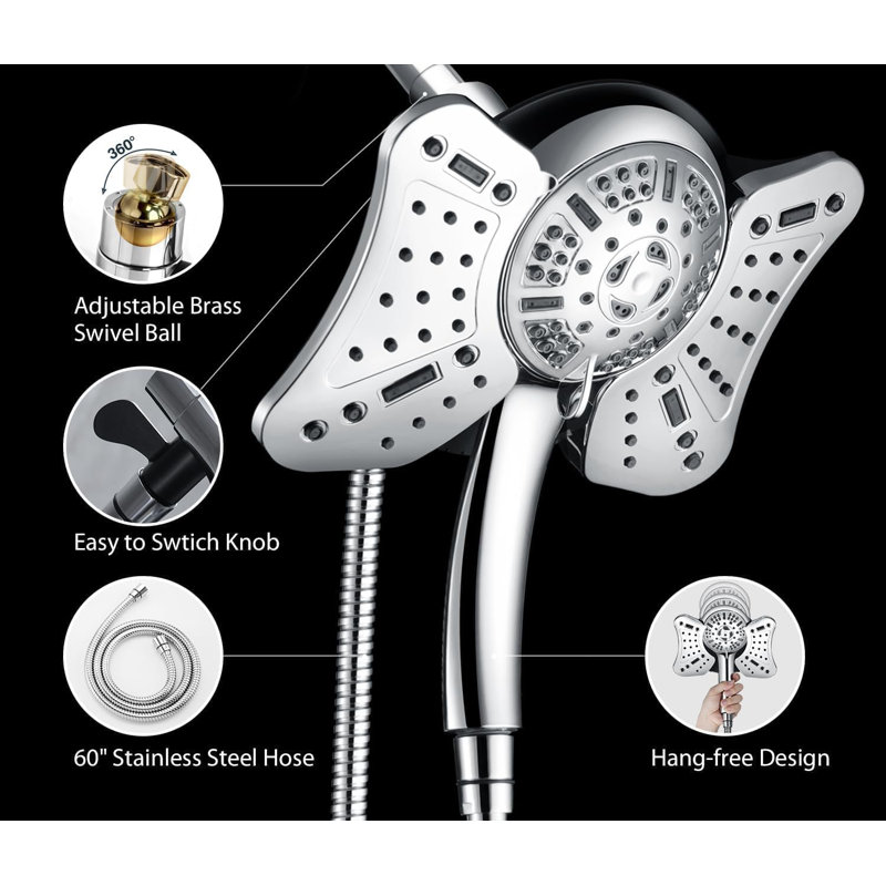 Shower Head With Handheld Spray Combo: 2 In 1 Rainfall Shower Heads High Pressure & Handheld Shower Head, 9 Spray Modes/Settings Detachable Shower Head With 60 Inch Hose