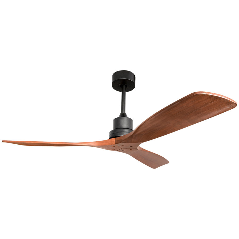 52 Inch Outdoor Farmhouse Ceiling Fan With Remote Control Solid Wood Fan Blade Reversible Motor, Black, Brown