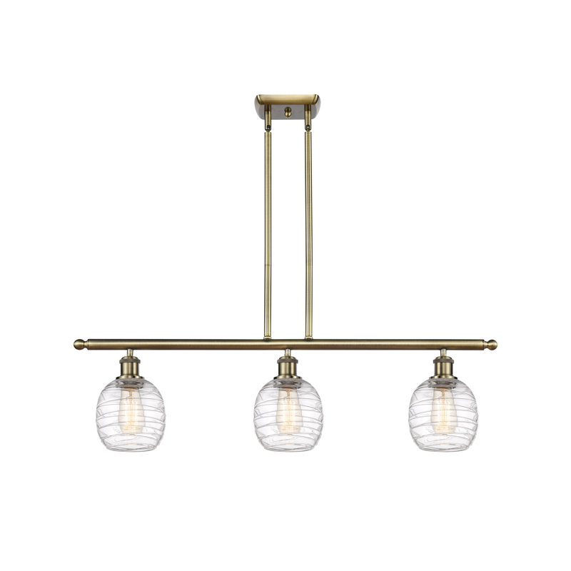 Luminaire suspendu linéaire à 3 lumières pour îlot de cuisine Carlucci, DEL, Laiton antique