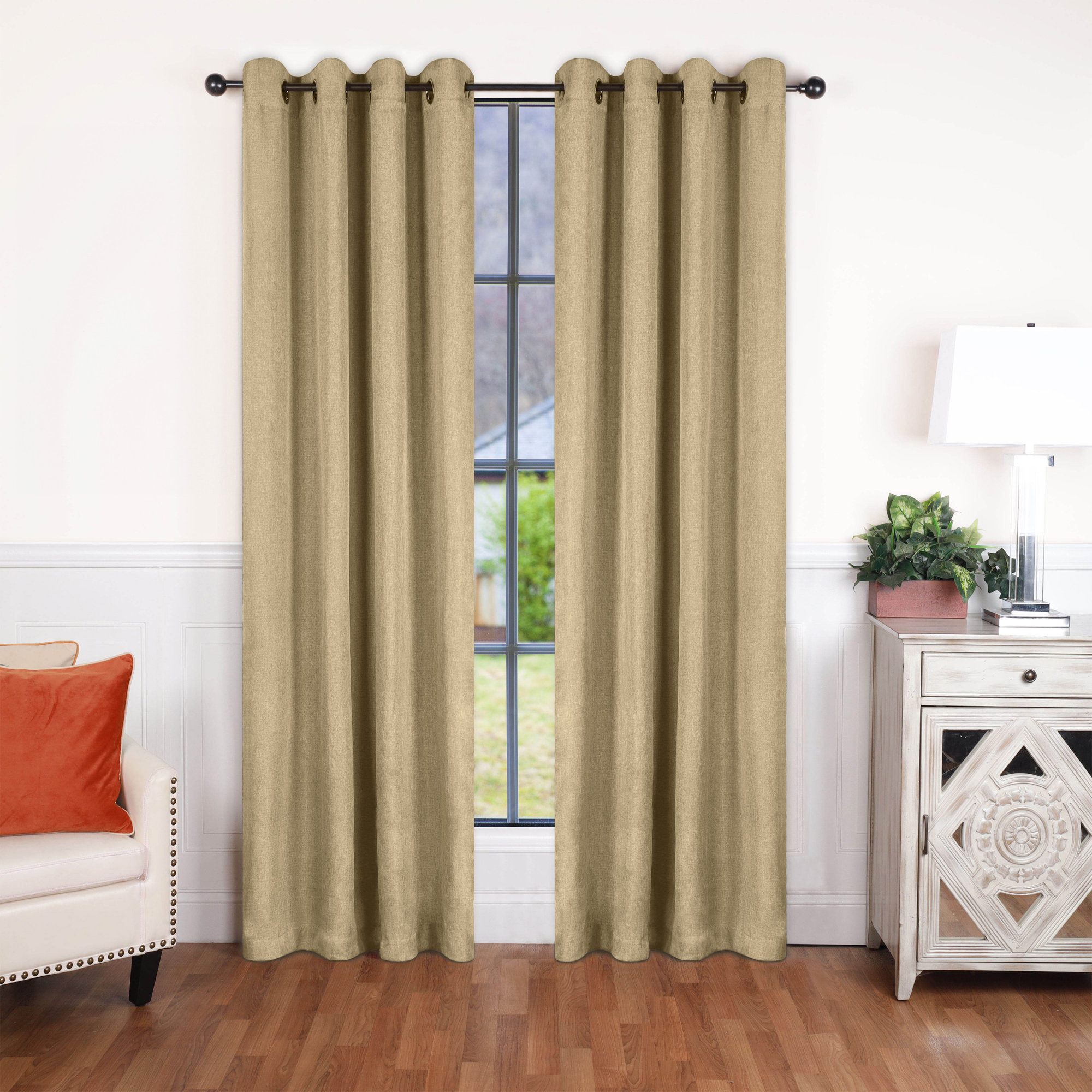 Evayah Modern Linen Inspired Classic Solid Room Darkening Curtain Panel, 52" W x 108" L, Ivory