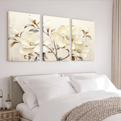 Magnolia Floral Canvas Wrapped Wall Art (Set of 3)