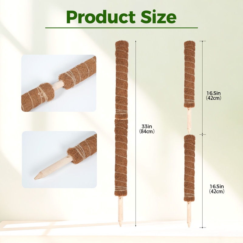 2-Pack Moss Pole for Plants – 16.5 Inch Coir Totem Stakes for Indoor Plant Support to Grow Upwards