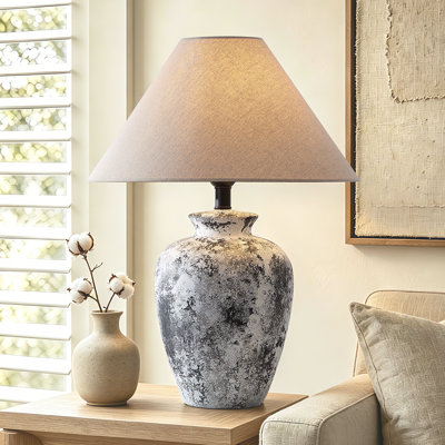 23" Textured Ceramic Table Lamp with LED Bulb for Living Room