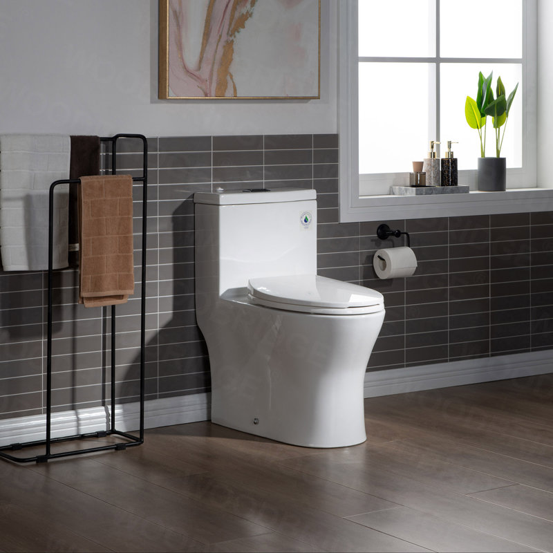 1.28 GPF Elongated One Piece Dual-Flush Toilet with Soft-Closing Seat,MAP Flushing 1000G, White/Oil Rubbed Broze