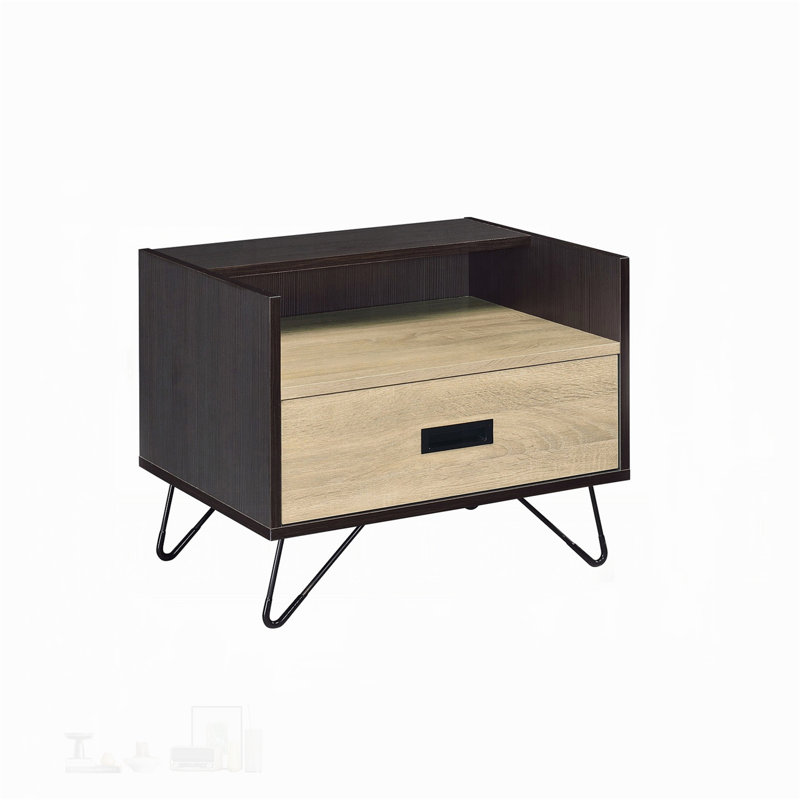 Table de chevet en aluminium de style industriel avec USB et station d'alimentation, design rétro et fonctionnel pour les chambres modernes.