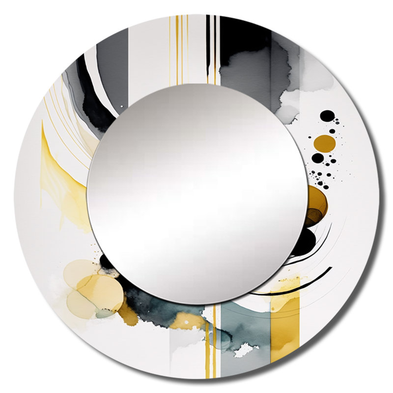 Quantrell Abstract Transitional Shapes I - miroir décoratif de formes abstraites, miroir mural rond moderne, impression d'art en métal