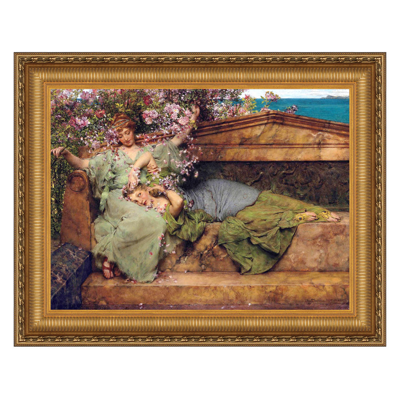 "In A Rose Garden" par Lawrence Alma-Tadema sur toile, H 22,25 po x l 27,25 po
