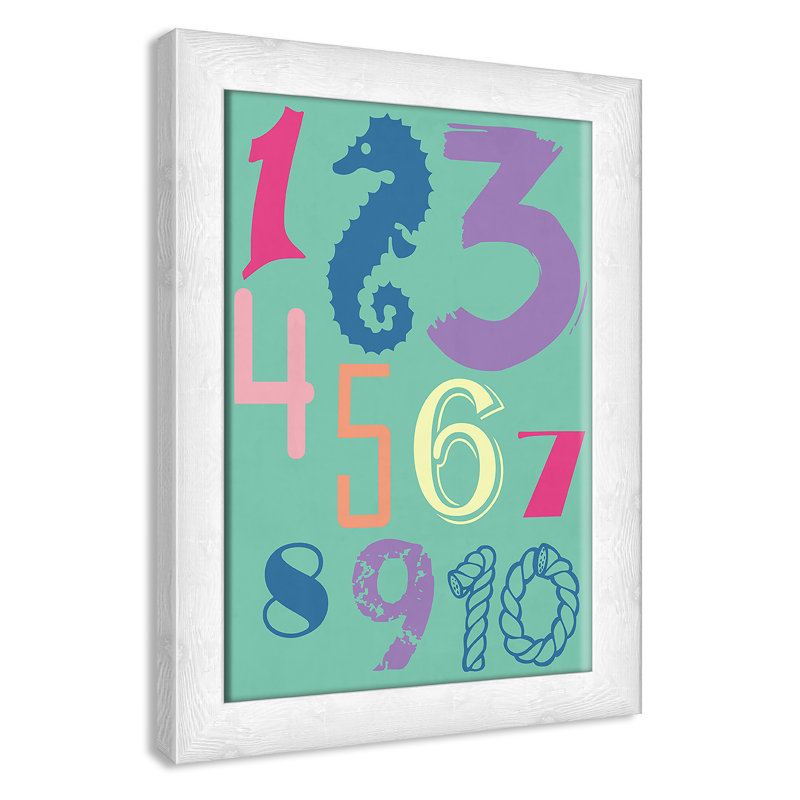 Décoration murale 123 pour enfants, H 16 po x l 12 po x P 0,63 po, Cadre à grain de bois blanc