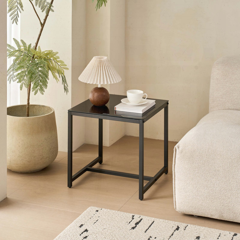 Table de chevet en verre noir avec pieds en métal - Table d'appoint en panneau de fibres à densité moyenne