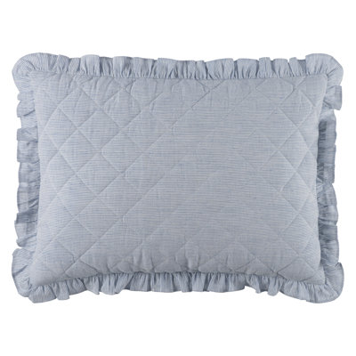 Parris French Blue Stripe Linen Quilted Sham