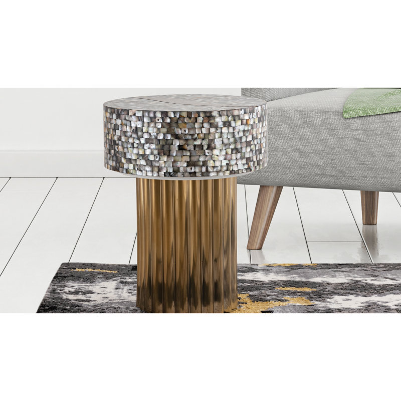 Table de bout moderne avec opulence en nacre et acier inoxydable et table contemporaine: Charm