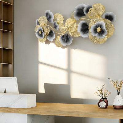 57.09" Modern Flower Leaves Metal Wall Art Decor For Living Room