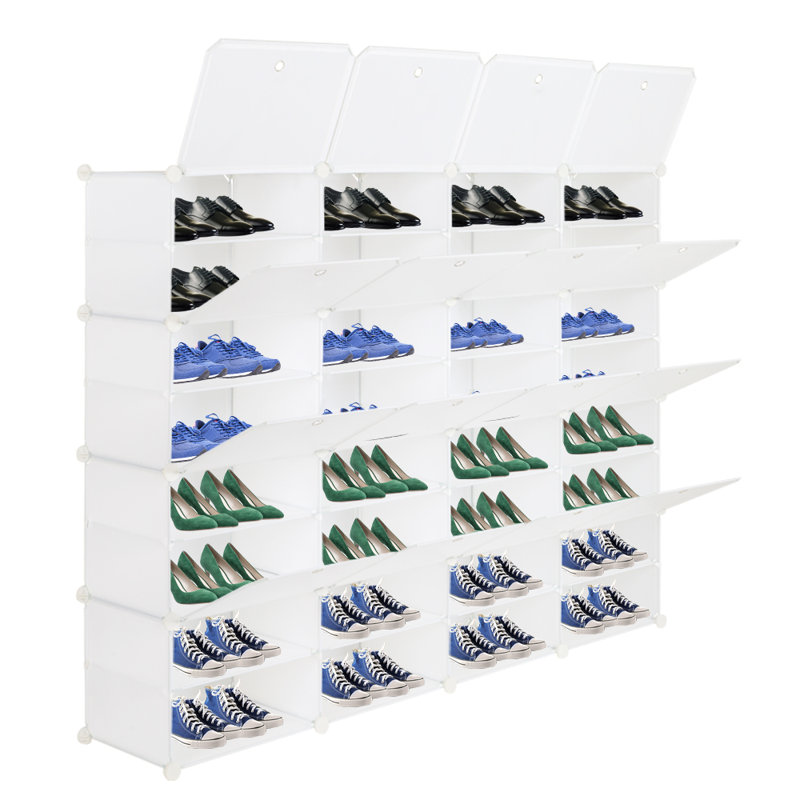 8-Tier Portable 64 Pair Shoe Rack Organizer 32 Grids Tower Shelf Storage Cabinet Stand Expandable For Heels Boots Slippers