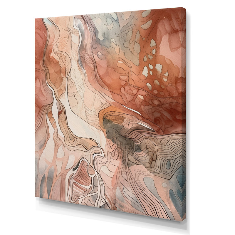 Chocolat, rêves, terre cuite, aquarelle abstraite - peinture murale abstraite, H 44 po x l 34 po x P 1,5 po, Toile tendue