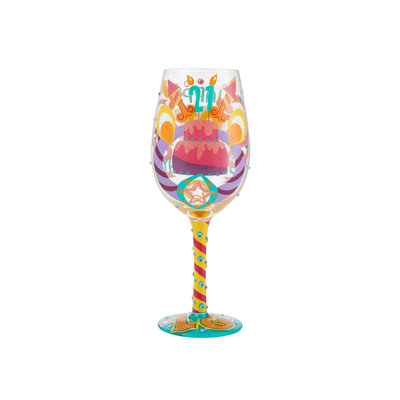Lolita Happy 21st Birthday Wine Glass 9in H
