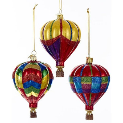 Kurt Adler Noble Gems Hot Air Balloon Glass Christmas Ornaments, (Pack of 3)