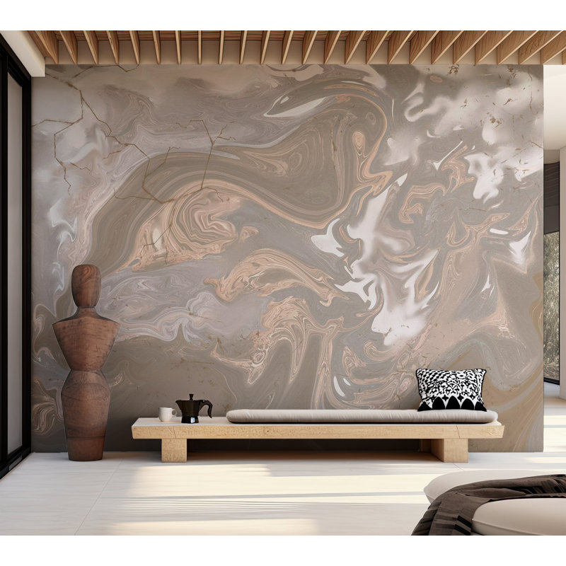 Murale pelez et collez - mélange de peinture beige et blanc, L 124 po x l 173 po