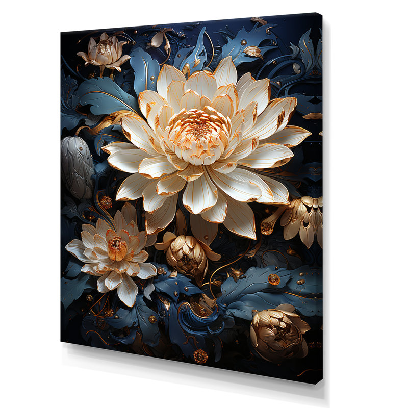 Opulentes reflets lotus, Toile tendue, H 40 po x l 30 po x P 1,5 po