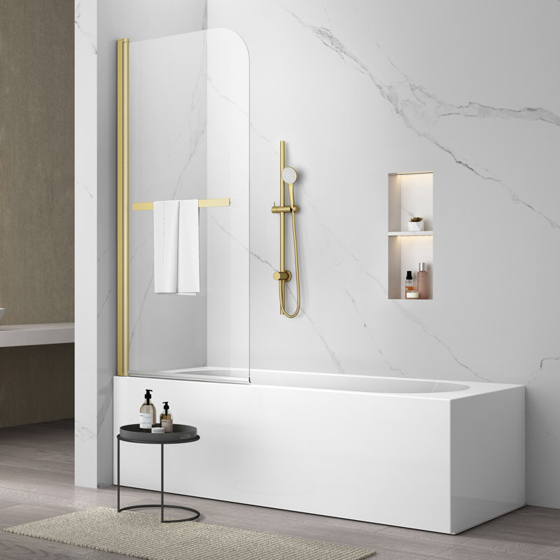 34'' W x 58'' H Pivot Tub Shower Door with Clear  Tempered Glass, Brushed Gold