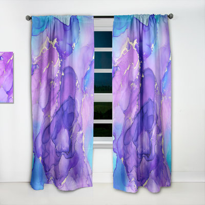 Blue And Purple Luxury Abstract Fluid Art - Abstract Curtain - Velvet Room darkening - 1 panel