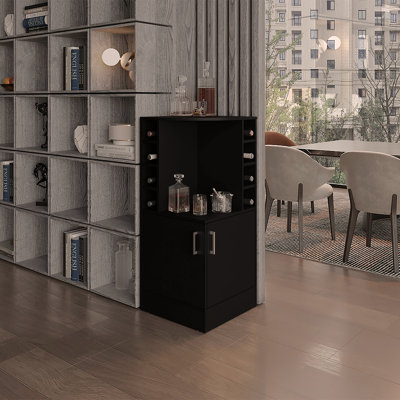 Jakes 42" Tall Corner Bar Cabinet with Eight Wine Bottle Cubbies and Double Door cabinet, Living Room, Liquor Cabinet, Storage Cabinet 