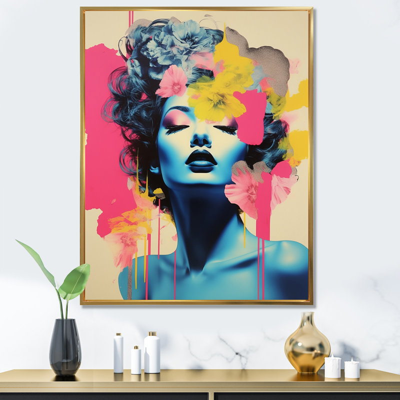 «Goddess Bliss Vintage», Pop art iconique, H 32 po x l 16 po x P 1 po, Cadre flottant doré