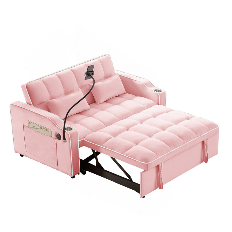 Fauteuil inclinable polyvalent à double siège pliable, canapé-lit confortable en velours avec poches latérales, port USB, support pour téléphone pivotant, cendrier et dossier réglable