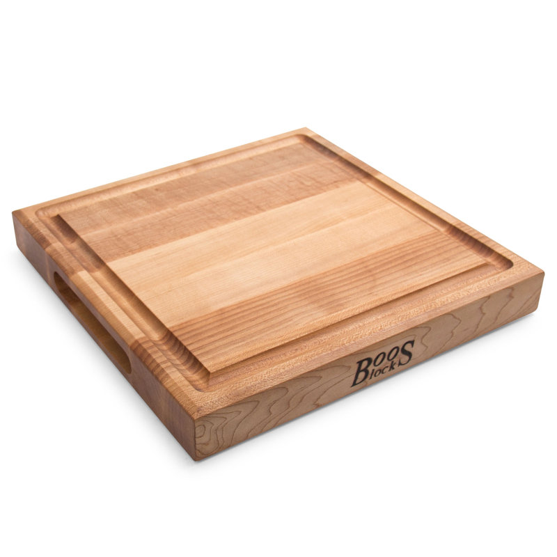 John Boos Chef's Collection Edge Grain 1.75" Maple Cutting Board with Groove, 12" L x 12" W x 1.75" D