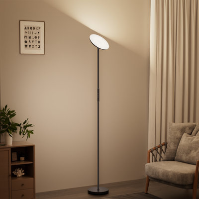 176cm Powder Coated Black LED Torchiere Floor Lamp with Smart Control and Outlet