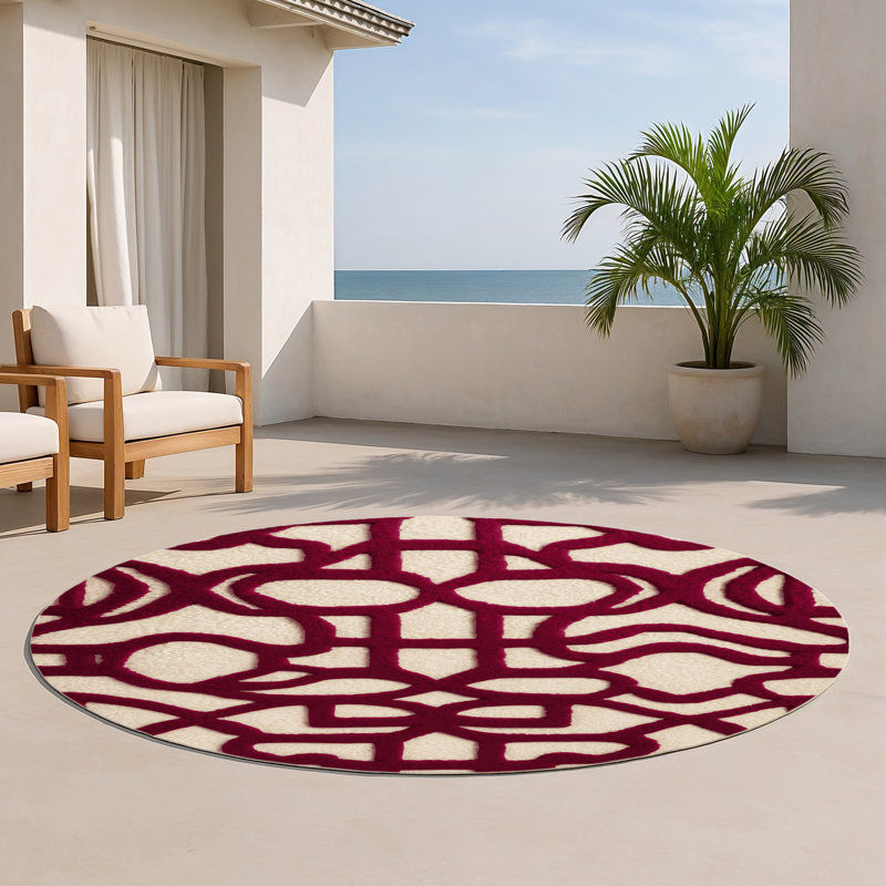 Tapis rouge intérieur et extérieur Trellis, Rond 5 pi