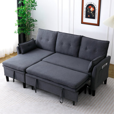 L-shaped Reversible Sectional , Dark Grey Cotton, 3, Storage For Office And Apartment Functional Design Chaise With Storage, Versatility