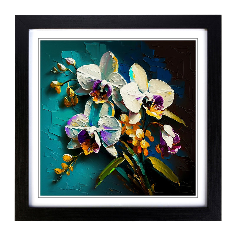Orchid Flower Palette Knife Painting No.2 - Framed Print, Black