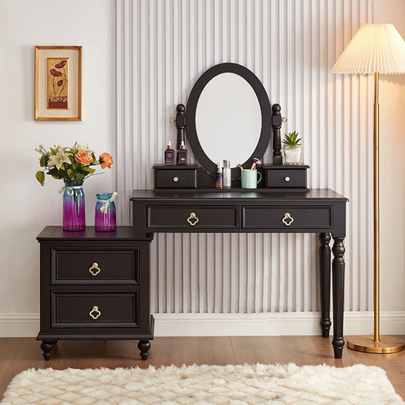  Black Solid Wood Makeup Vanity with Mirror,4 drawers