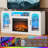 23 Inch 3-Sided Fireplace TV Stand for TVs up to 65", Modern Media Entertainment Center Console Table with Charging Station, Glass Door, LED Light