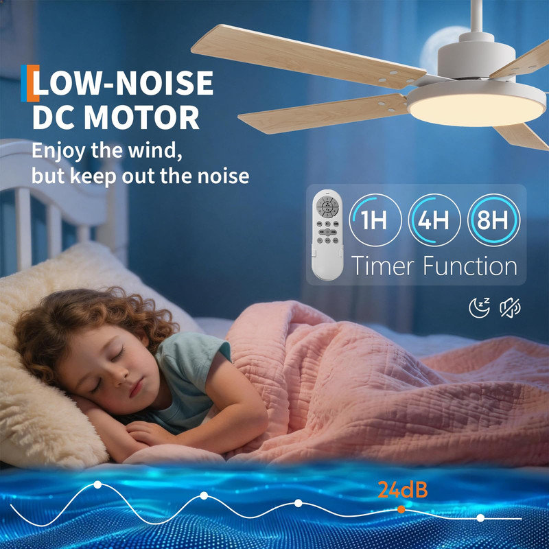 Ventilateur de plafond moderne de 52 po avec lumière DEL à intensité variable, télécommande et pales réversibles pour le salon, la chambre à coucher