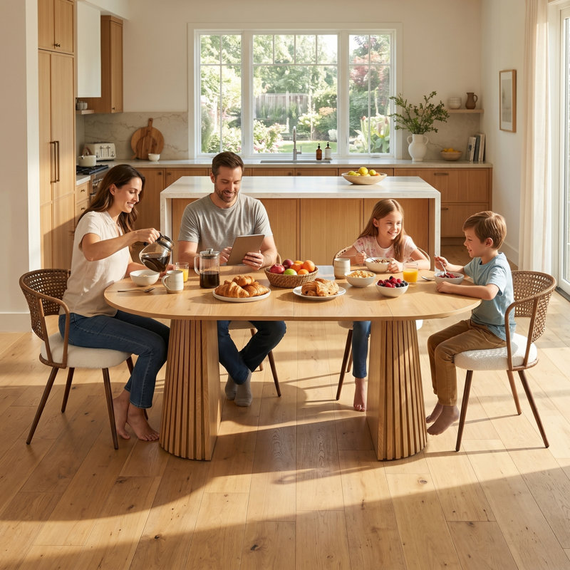 Ensemble de 4 chaises de salle à manger en osier brun avec sièges rembourrés, Noyer foncé