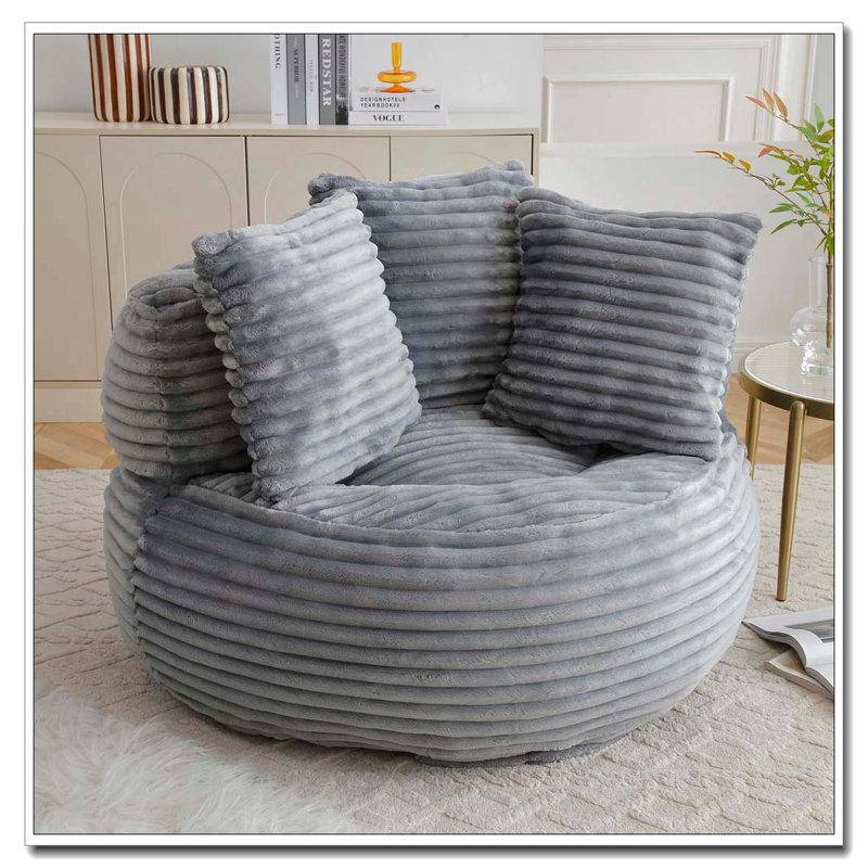 Grande chaise en velours côtelé avec bourre, Gris
