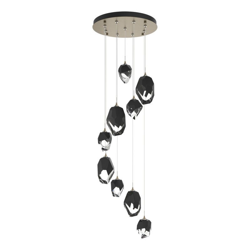 Chrysalis 9 - Light Cluster Geometric Pendant, Black Polished Crystal, Soft Gold, 15" - 80"
