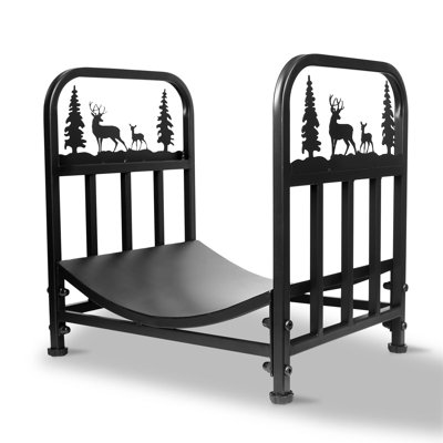 Support à bois de chauffage robuste breveté - Acier thermolaqué noir avec éléments de Noël, rangement intérieur / extérieur pour foyer et patio