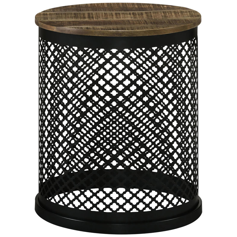 Table d'appoint de style industriel en bois de manguier avec accents en métal noir