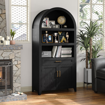 65" Tall Arched Storage Bookcase with Adjustable Shelves,Arched Cabinet with Drawer