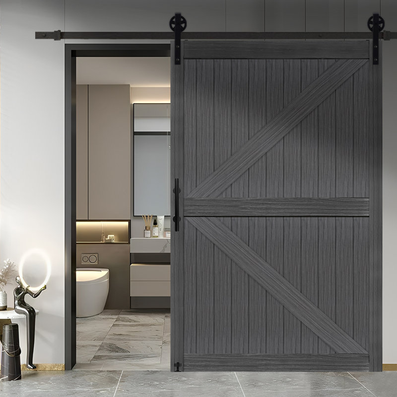 MDF Barn Door Easy Assembly -Solid Slab Covered with Water-Proof PVC Surface with Hardware Kit, Dark Gray, 54" x 84"