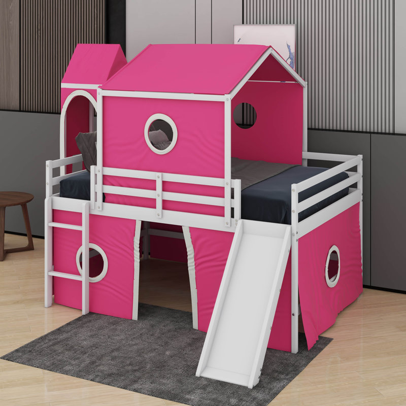 Lit mezzanine double avec tour, Rose