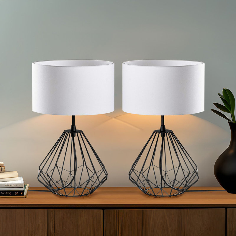 Ensemble de lampes de table de style industriel (2 pièces), corps en métal noir, 9,8 x 9,8 x 16,9 pouces | Capuchon en tissu de 9,8 po, câble de 78,7 po | Interrupteur marche / arrêt, douille E27, 40 W maximum | Éclairage moderne pour la décoration de la maison et du bureau