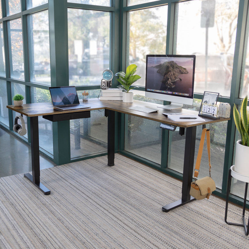 Bureau de coin debout à hauteur ajustable électrique Mount-it, brun