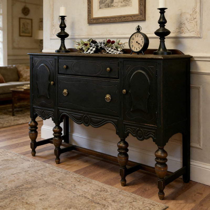 Black Retro Art-Style Sideboard