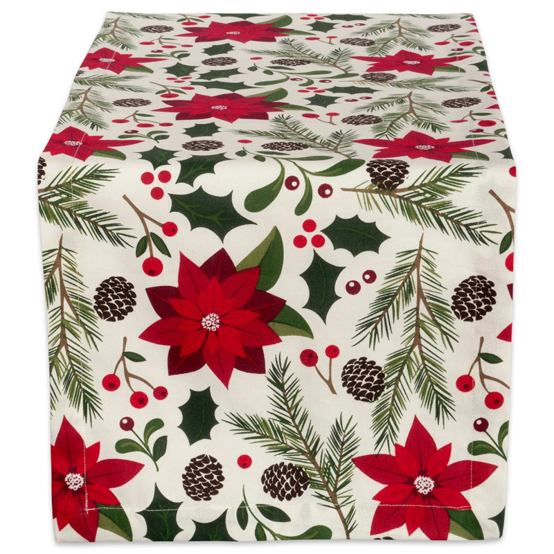 Eliza Floral 100% Cotton Christmas Table Runner, 72" L x 14" W
