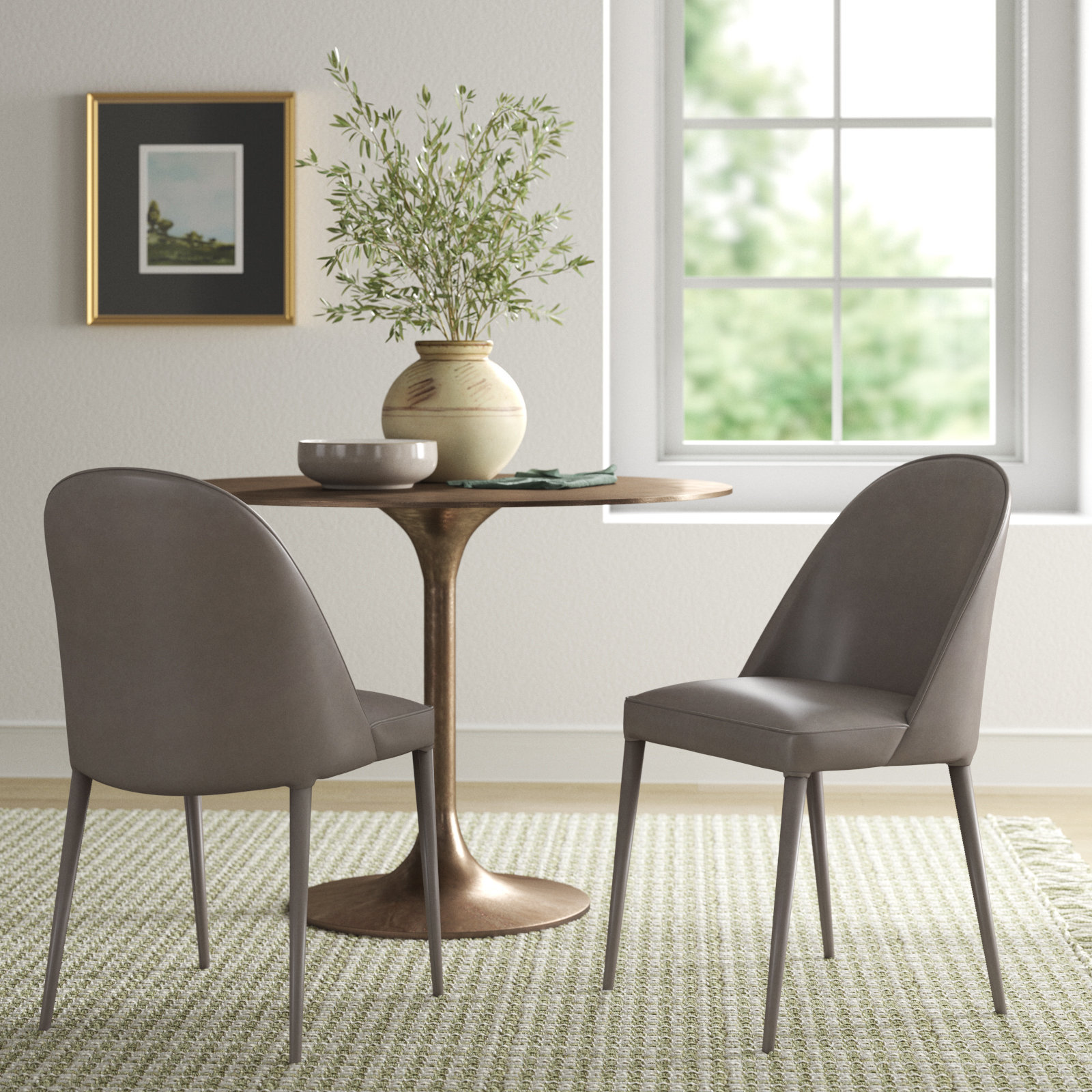 Brennon Upholstered Side Chair in Gray, Grey Faux Leather