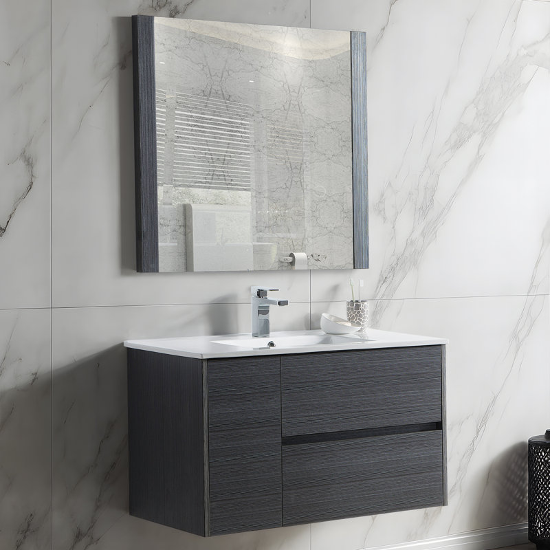 Ensemble de meuble-lavabo simple 36 "avec miroir, Gris argenté