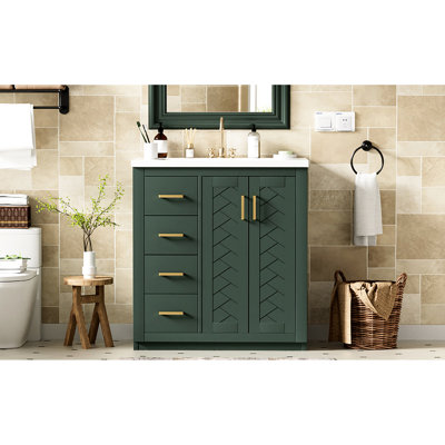Meuble-lavabo en céramique 30 po Look moderne avec une finition de fabrication. Fonctionnement de l'armoire pas réellement